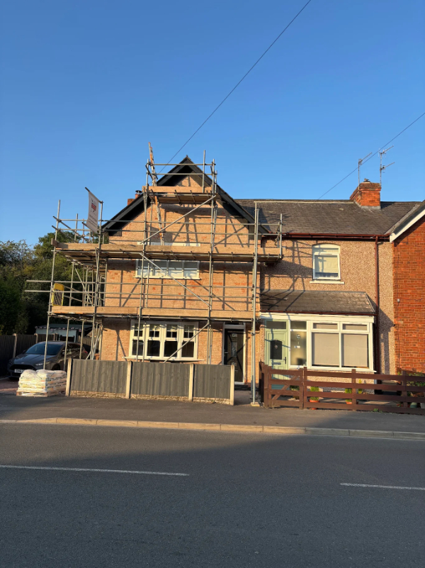 Rendering To A Detached House In Mansfield, during rendering work
